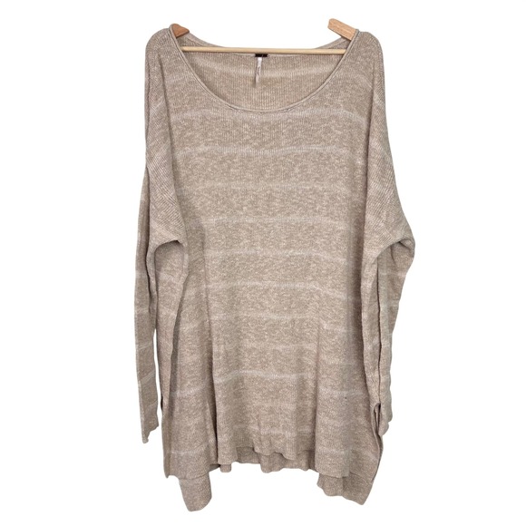 Free People Sweaters - Free People Womens Oversized Tunic Sweater Tan Striped Scoop Neck Large Slouchy